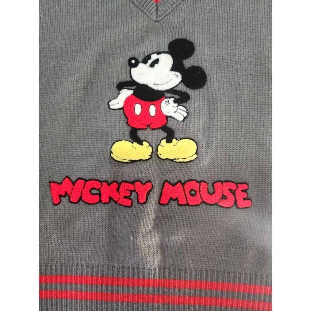 Mickey Mouse Unisex Small Gray V-Neck Knit Sweater Embroidered Mickey - Picture 3 of 7